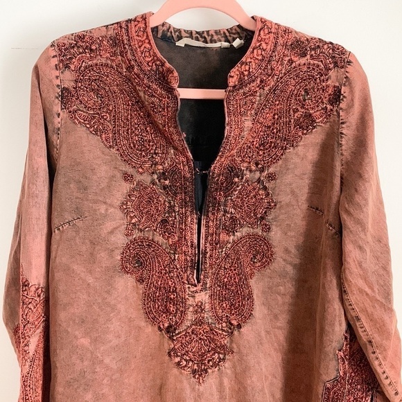 Soft Surroundings Burnt Orange Acid Washed Embroidered Tunic Mini Dress Medium - Picture 7 of 11